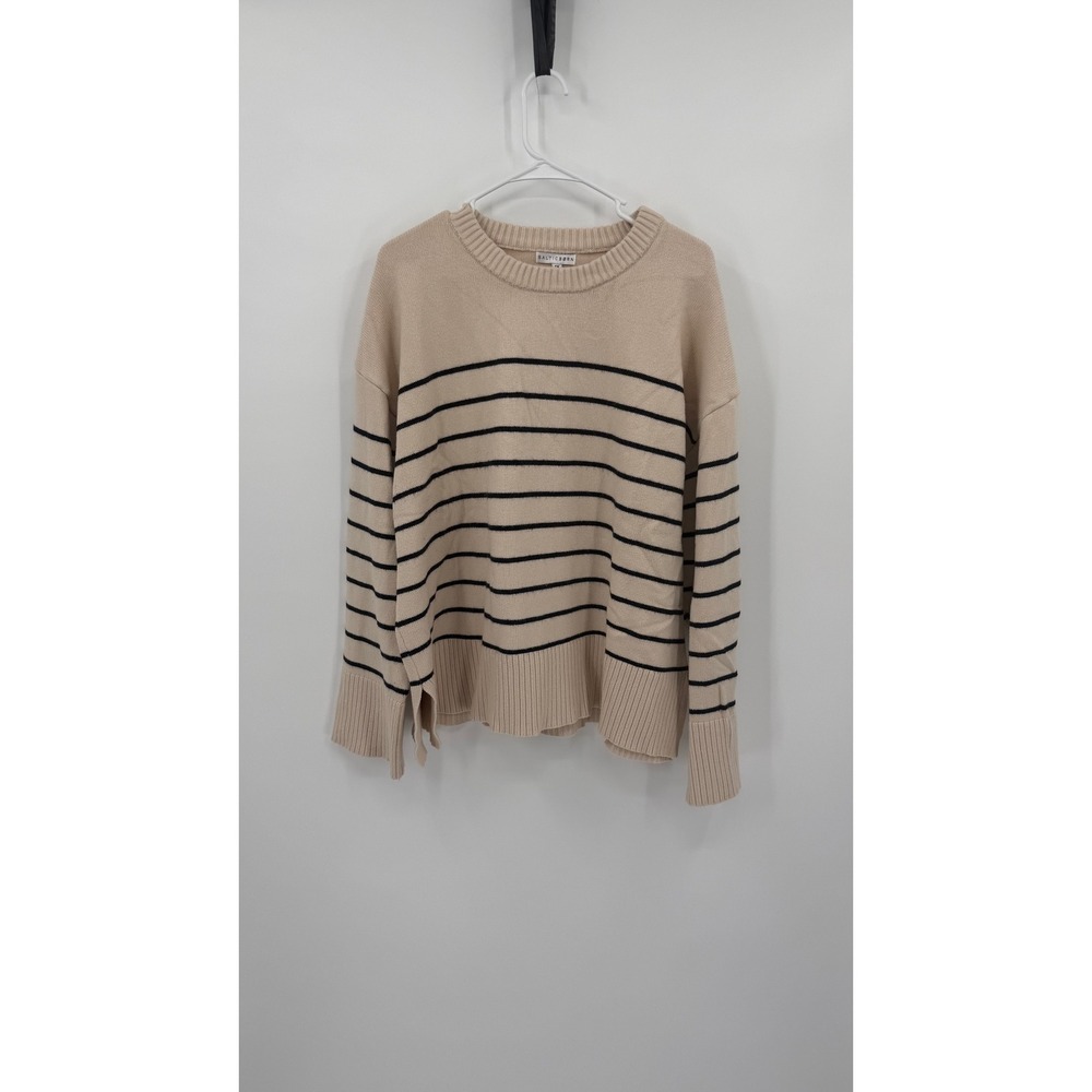 Baltic Born 1X Striped Knit Sweater Beige Black Crew Neck Pullover Oversized